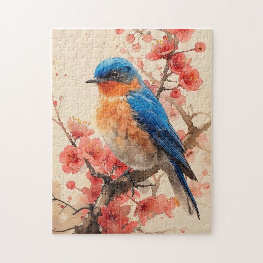 Bluebird Cherry Blossom Tree Painting Legpuzzel (Verticaal)