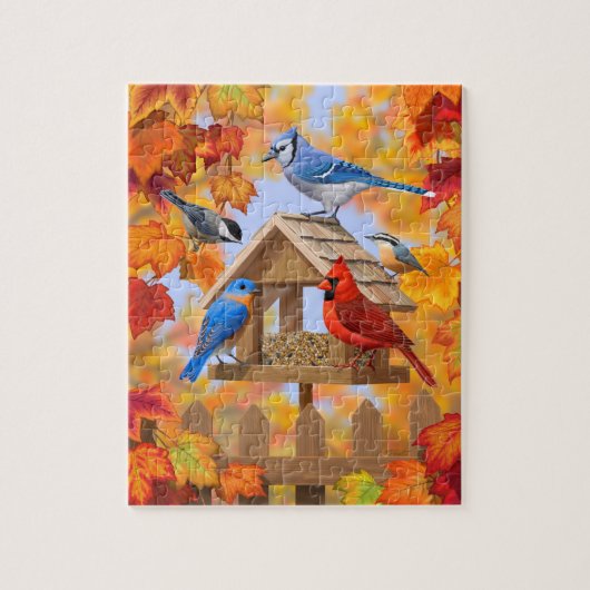 Bluebird Chickadee Cardinale Autumn Bird Feeder Legpuzzel (Verticaal)