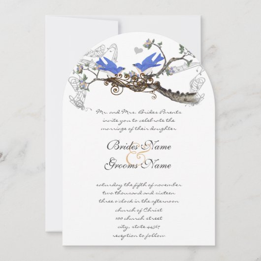  Bluebird Chirping Wedding Invitting Kaart (Voorkant)