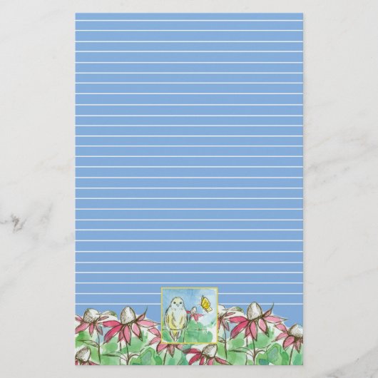 Bluebird Coneflowers Butterfly Spring Flower Briefpapier (Voorkant)