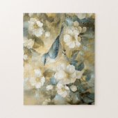 Bluebird Cream Witte Bloemen Schilderij Legpuzzel (Verticaal)