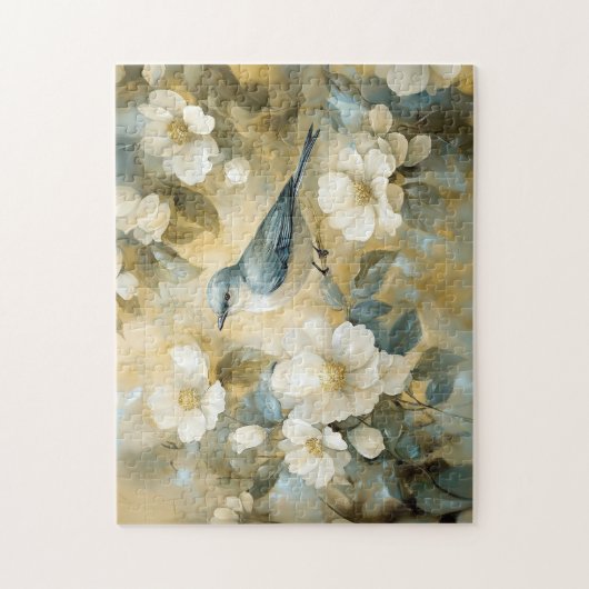 Bluebird Cream Witte Bloemen Schilderij Legpuzzel (Verticaal)
