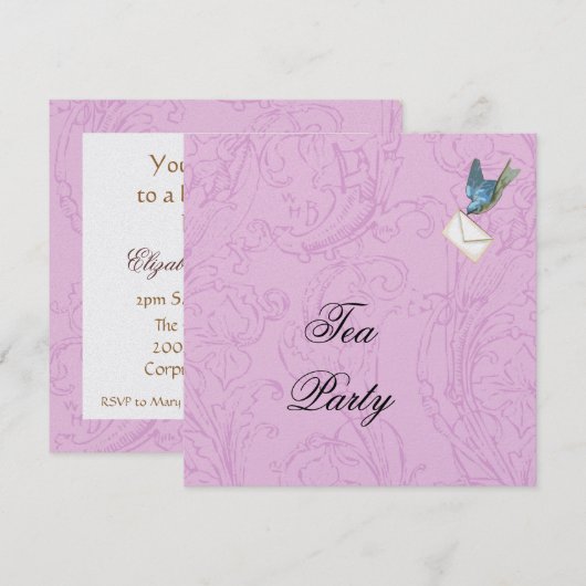 Bluebird & Damask-uitnodiging Kaart (Voorkant / Achterkant)