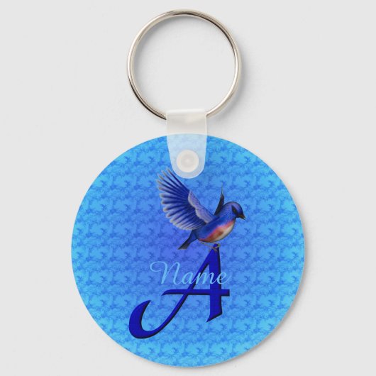 Bluebird Elegant Monogram Initiaal A Gepersonalise Sleutelhanger (Voorkant)