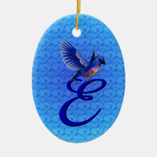 Bluebird Elegant Monogram Initiaal E Keramisch Ornament (Voorkant)