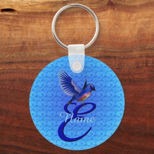 Bluebird Elegant Monogram Initiaal E Persoonlijk Sleutelhanger (Voorkant)