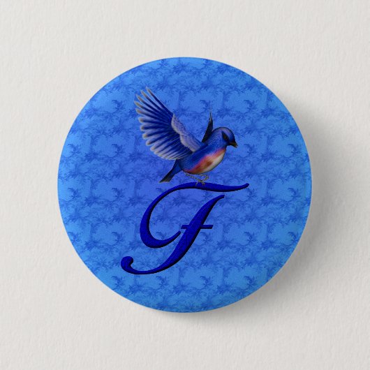 Bluebird Elegant Monogram Initiaal F Ronde Button 5,7 Cm (Voorkant)