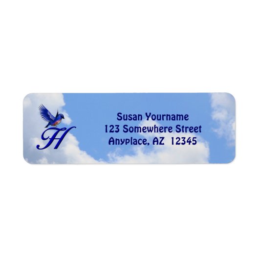 Bluebird Elegant Monogram Initiaal H Retouradres Etiket (Voorkant)
