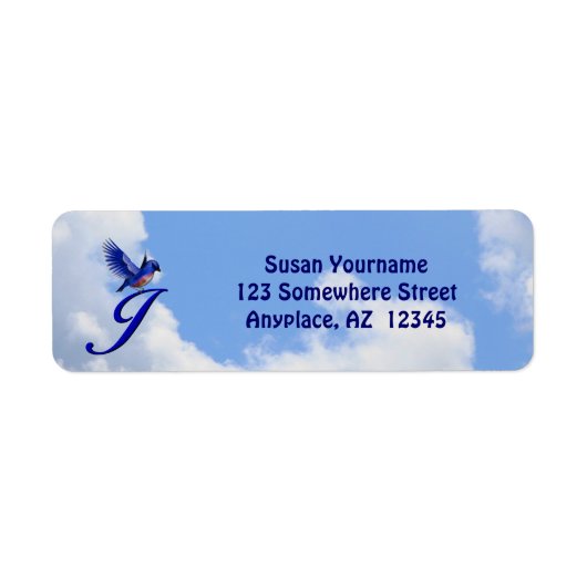 Bluebird Elegant Monogram Initiaal J Retouradres Etiket (Voorkant)