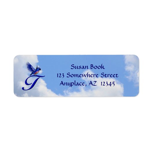 Bluebird Elegant Monogram Initiaal T Adres Etiket (Voorkant)