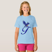 Bluebird Elegant Monogram Initiaal T T-shirt (Voorkant volledig)