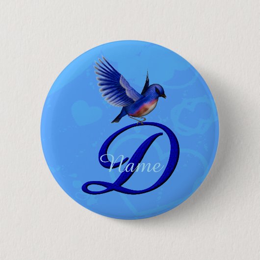 Bluebird Elegante Monogram Initiaal D Persoonlijk Ronde Button 5,7 Cm (Voorkant)
