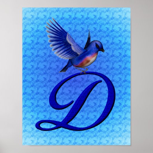 Bluebird Elegante Monogram Initiaal D Poster (Voorkant)
