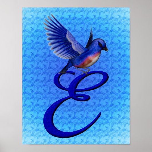 Bluebird Elegante Monogram Initiaal E Poster (Voorkant)