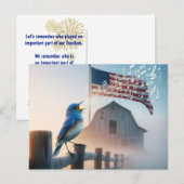 Bluebird en Amerikaanse vlag dank u Briefkaart (Voorkant / Achterkant)