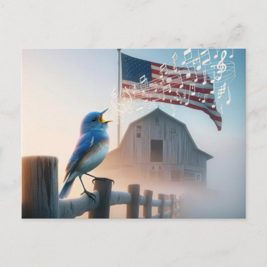Bluebird en Amerikaanse vlag dank u Briefkaart (Voorkant)