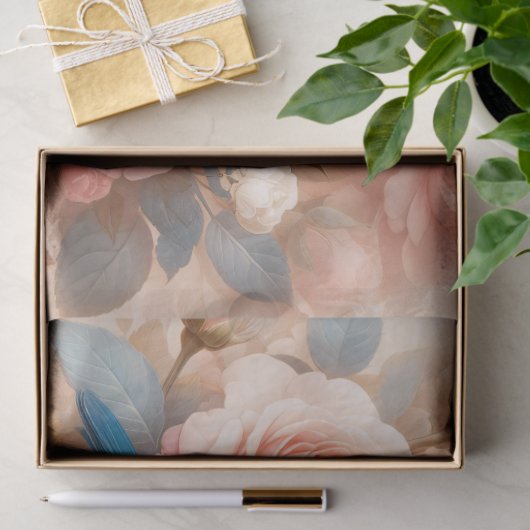 Bluebird en Blush Pink Roses Decoupage Tissuepapier (Geschenk)