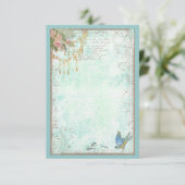 Bluebird en Pink Roses RSVP of tafel Kaart (Staand voorkant)