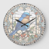 Bluebird Faux Glas in lood Blauwe Vogelklok Grote Klok (Voorkant)
