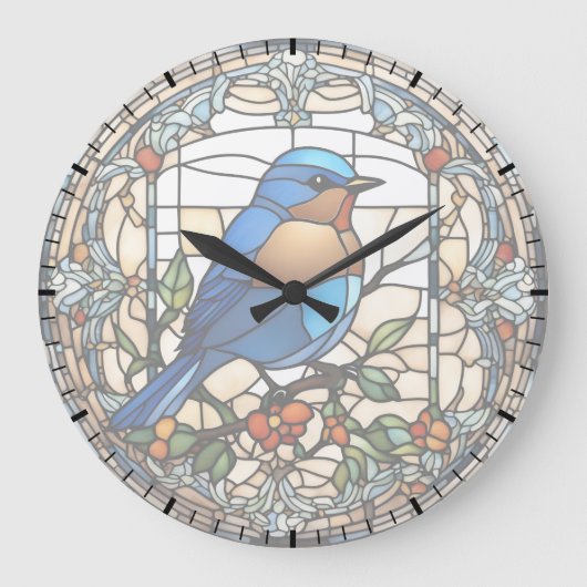 Bluebird Faux Glas in lood Blauwe Vogelklok Grote Klok (Voorkant)