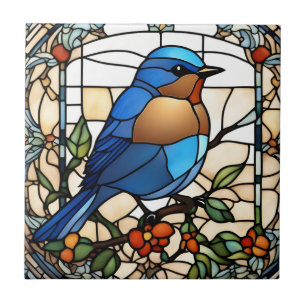 Bluebird Faux Glas in lood Blue Bird Tegeltje
