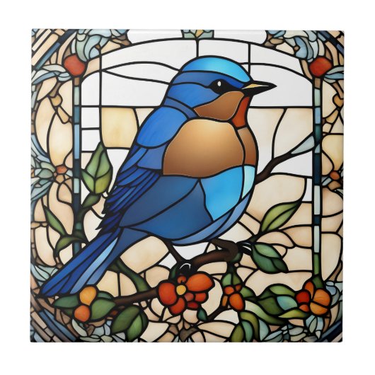 Bluebird Faux Glas in lood Blue Bird Tegeltje (Voorkant)