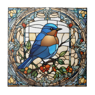 Bluebird Faux Glas in lood Blue Bird Tegeltje