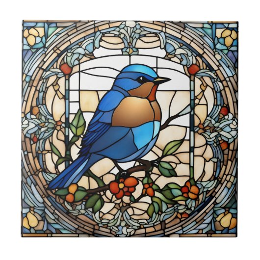 Bluebird Faux Glas in lood Blue Bird Tegeltje (Voorkant)