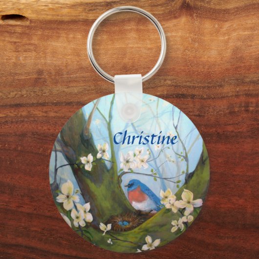 Bluebird Floral gepersonaliseerd Sleutelhanger (Voorkant)