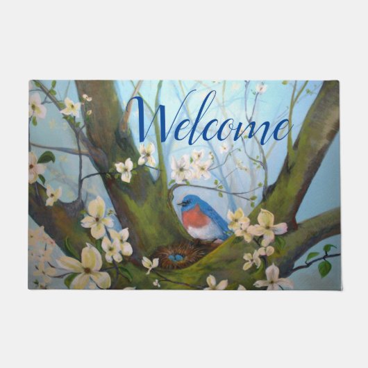 Bluebird Floral Waterverf Welkom Deurmat (Voorkant)
