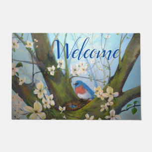 Bluebird Floral Waterverf Welkomstwoord Deurmat