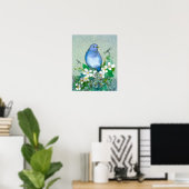 Bluebird Flower Dragonflies Syringa Poster (Thuiskantoor)