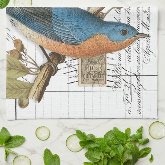 Bluebird French Script Kitchen Hand Towel Theedoek (Gevouwen)