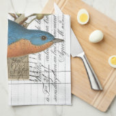 Bluebird French Script Kitchen Hand Towel Theedoek (Quarter Fold)