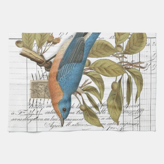 Bluebird French Script Kitchen Hand Towel Theedoek (Horizontaal)