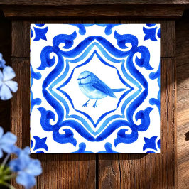 Bluebird Garden Watercolor Bird Mosaic Coastal Tegeltje