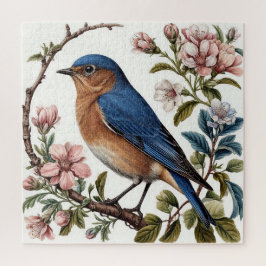 Bluebird gelegen tussen bloeiende bloemen legpuzzel