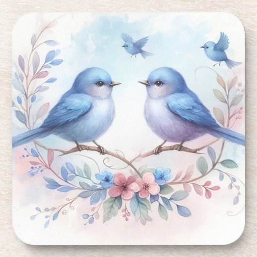 Bluebird Harmony op een bloemenbaars Bier Onderzetter (Voorkant)