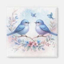 Bluebird Harmony op een Floral Perch Magneet