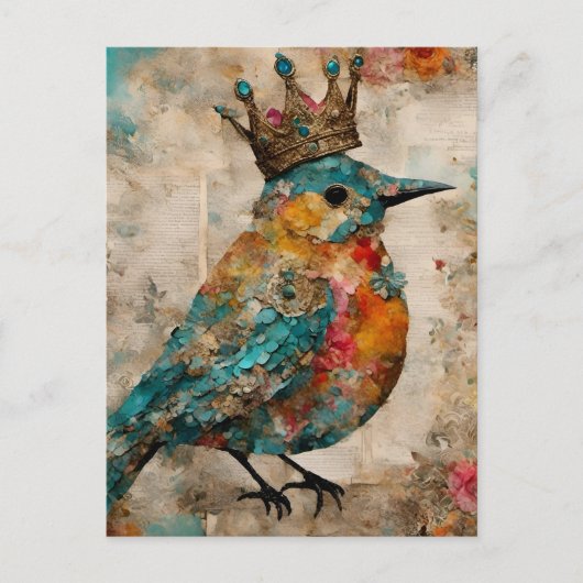 Bluebird in een Crown Mixed Media Collage Briefkaart (Voorkant)