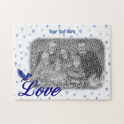 Bluebird Love Blue Hearts Lijst Uw foto toevoegen Legpuzzel (Horizontaal)