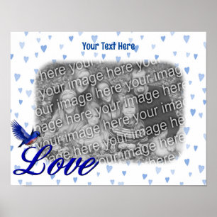 Bluebird Love Blue Hearts Lijst Uw foto toevoegen Poster