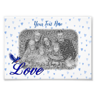 Bluebird Love Blue Hearts Photo Lijst Sjabloon Foto Afdruk