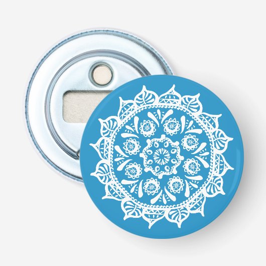 Bluebird Mandala Button Flesopener (Voorkant)