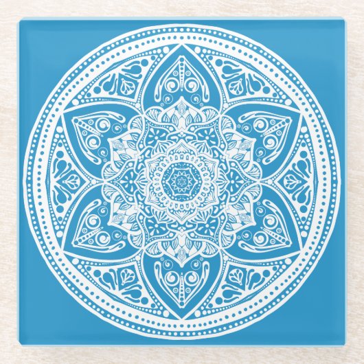 Bluebird Mandala Glazen Onderzetter (Voorkant)