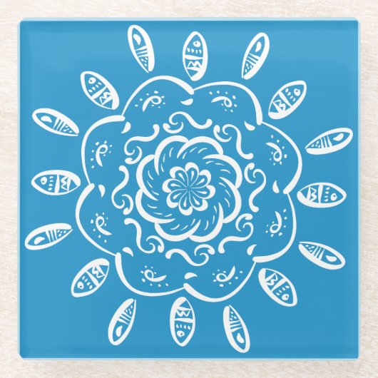 Bluebird Mandala Glazen Onderzetter (Voorkant)