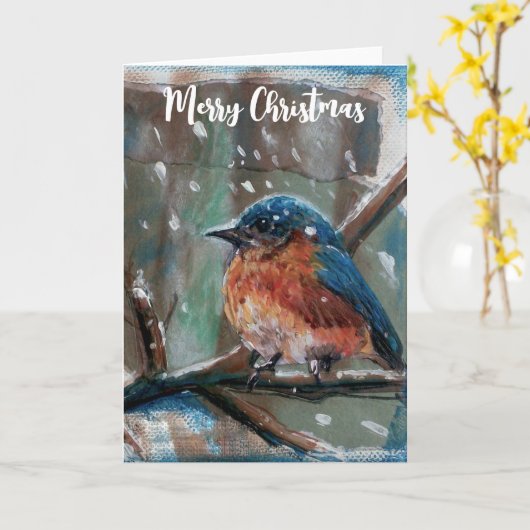 Bluebird Merry Kerstmis Kaart (Gele Bloem)
