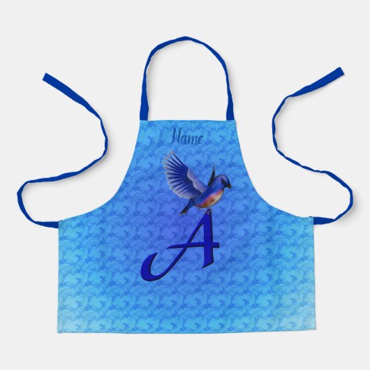 Bluebird Monogram Initiaal A Jouw naam Apron Schort (Voorkant)