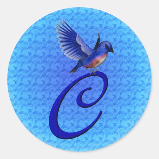 Bluebird Monogram Initiaal C Elegant Ronde Sticker (Voorkant)