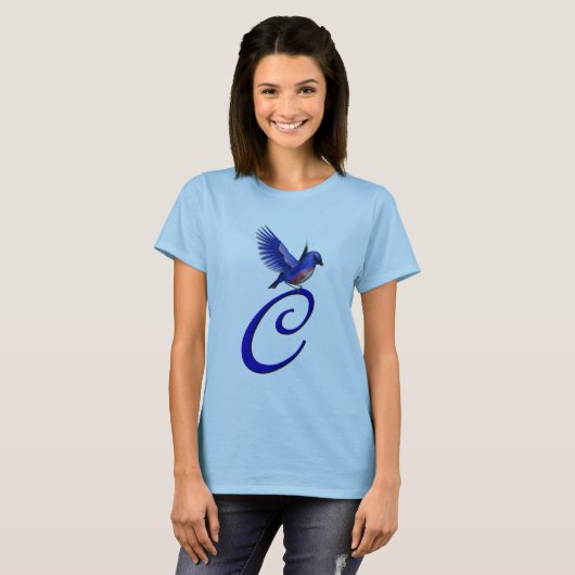 Bluebird Monogram Initiaal C Elegant T-shirt (Voorkant volledig)